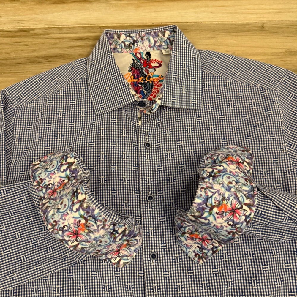 Robert Graham Mens XL Classic Fit Blue Gingham Geometric Long Sleeve Shirt